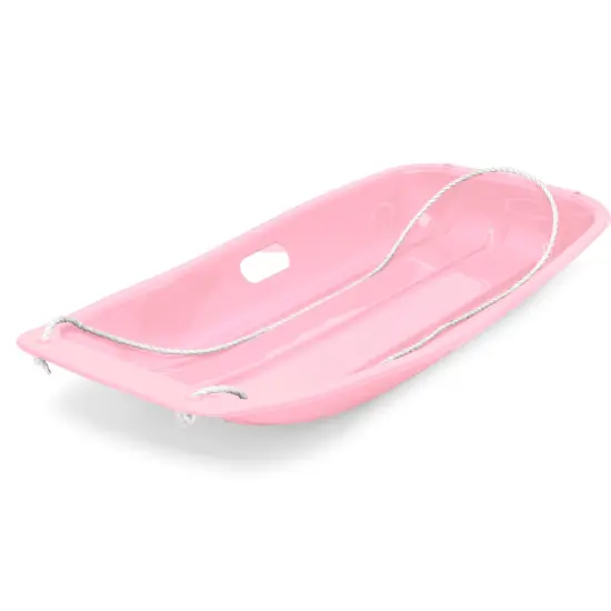 Best Choice Products 35in Kids Outdoor Plastic Sport Toboggan Winter Snow Sled Board w/ Pull Rope, 2 Handles Light Pink {2}