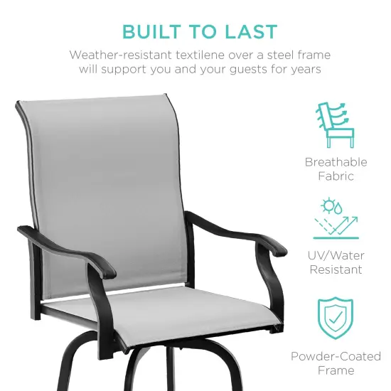 Best Choice Products Set of 2 Outdoor Swivel Bar Stools, Patio Barstool Chairs w/ 360 Rotation, All-Weather Mesh Gray {4}