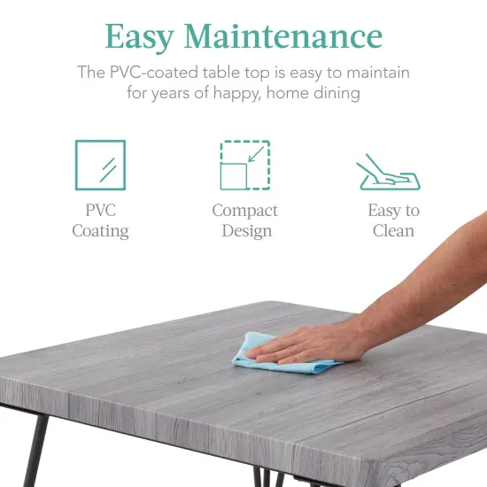 Best Choice Products 3-Piece Indoor Metal Wood Square Dining Table, Furniture Set w/ 2 Chairs Gray {5}