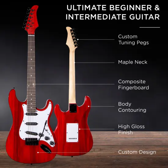 Best Choice Products 39in Full Size Beginner Electric Guitar Kit with Case, Strap, Amp, Whammy Bar Cherry Red {4}
