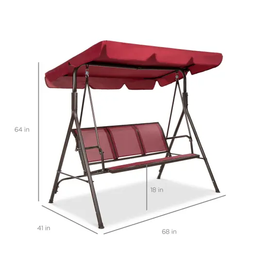 Best Choice Products 2-Seater Outdoor Adjustable Canopy Swing Glider Patio Bench w/ Textilene, Steel Frame Burgundy {6}