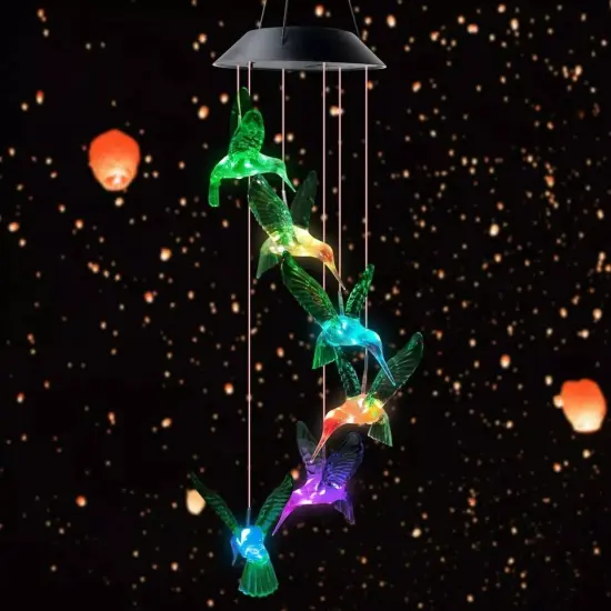Solar Color Changing LED Hummingbird Wind Chimes Home Garden Decor Light Lamp {4}