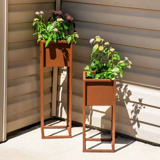 Modern Simplicity 8.25" Square Planters - 19.75" H and 27" H - Brown {3}