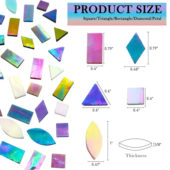 240 Pieces Iridescent Glass Mosaic Tiles for Crafts, 5 Shapes Mixed Stained Glass Sheets, Mosaic Kits for Adults (Iridescent Mix) {5}