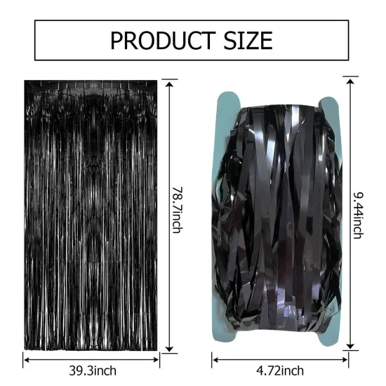 2 Pieces Black Party Streamers Backdrop Tinsel Foil Fringe Curtains Halloween Party Decorations Birthday Wednesday Twilight Party Decorations Graduation Wizard Party Supplies {1}