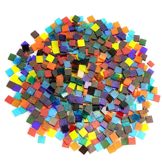 Transparent Square Glass Mosaic Tiles Pieces Stained Glass for Crafts, Mixed colors and Patterns, 500g/1.1lb {2}