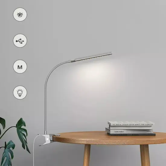 USB Clip-On Led Desk Lamp Dimmable Metal Gooseneck Adjustable Brightness Light {4}