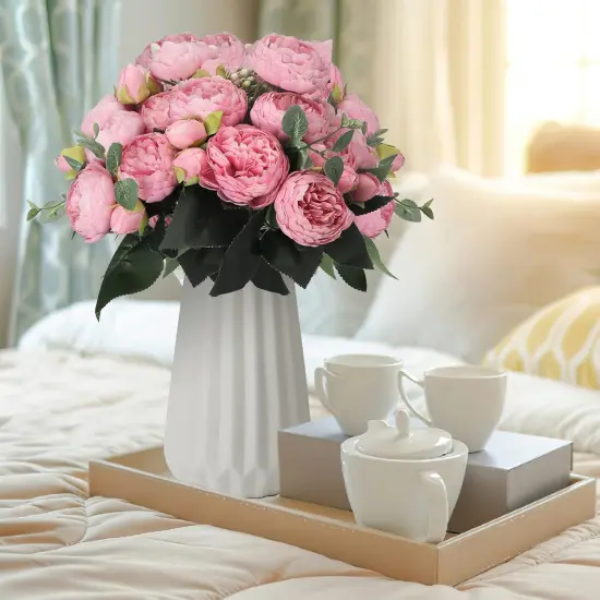 4 Packs of Artificial Peonies - 20 Silk Peony Heads with Stems for Home, Wedding, Mother's Day Light pink {4}