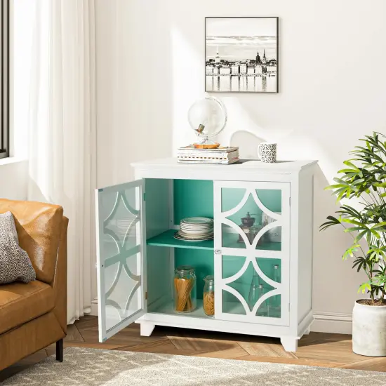 Costway Kitchen Storage Cabinet Buffet Sideboard w/ Glass Doors & Adjustable Shelf {2}