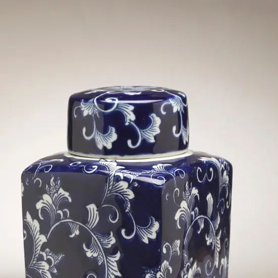 AA Importing 59948 12 Inch Square Blue & White Jar {4}