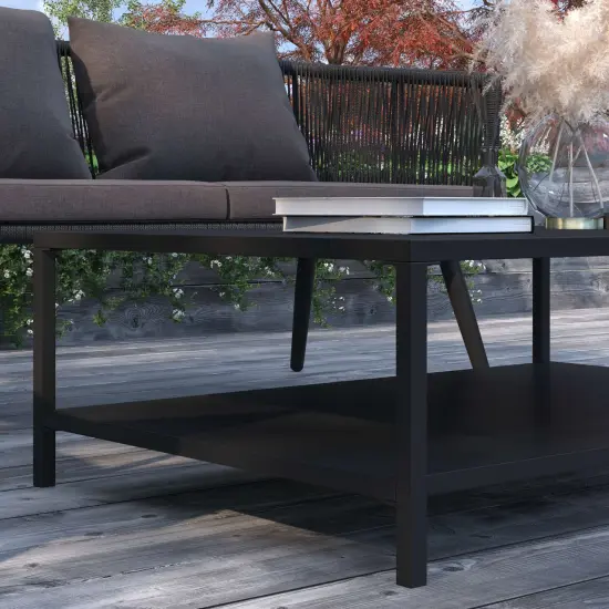 Merrick Lane Lanier Two-Tier All-Weather Patio Coffee Table Black {6}