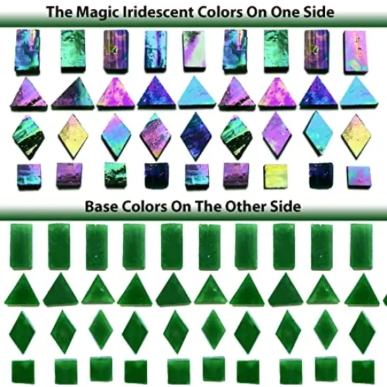 280 Pieces Iridescent Green Mosaic Tiles for Crafts,Mixed 4 Shapes Stained Glass Sheets, Stained Glass Supplies for Mosaic Projects {4}