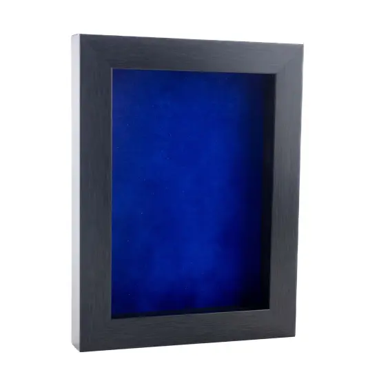 Elegant Charcoal Wood Shadow Box Frame with Acrylic Front - Royal Blue Suede Backing, 30 Sizes {2}