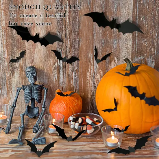 64 Pieces Halloween Decorations Bats Wall Decor Halloween Party Decorations Indoor Outdoor Halloween Decor Supplies,Reusable PVC 3D Black Bats Stickers for Creepy Home Bathroom Decor {5}