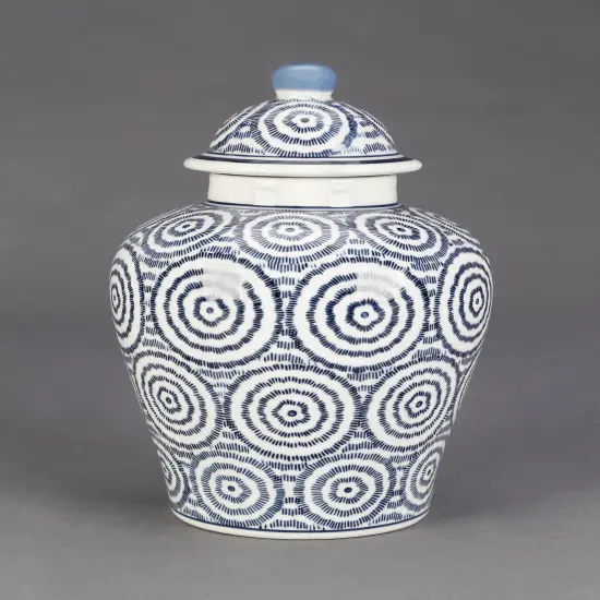 AA Importing Blue and White Circles 10" Ginger Jar with Lid {1}