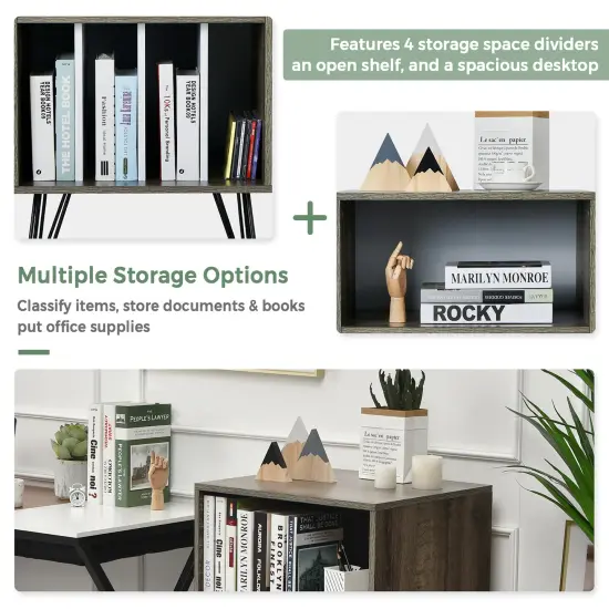 Costway Record Player Stand Turntable Stand Display Shelf Media Storage Cabinet Walnut {5}