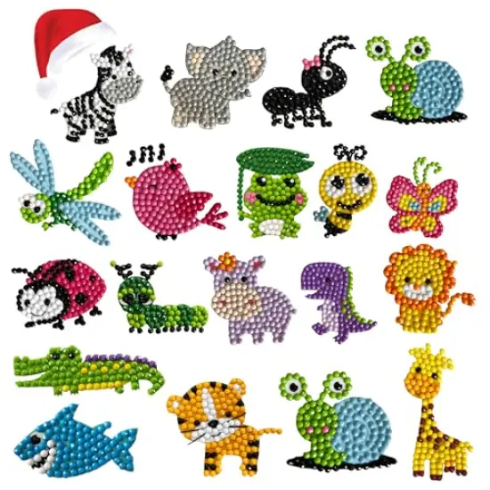 5D Diamond Painting Stickers Kits for Kids Arts and Crafts, Cartoon Stickers Stick Paint with Diamonds by Numbers, 18Pcs Cute Insect, Animals, Easy to DIY {1}