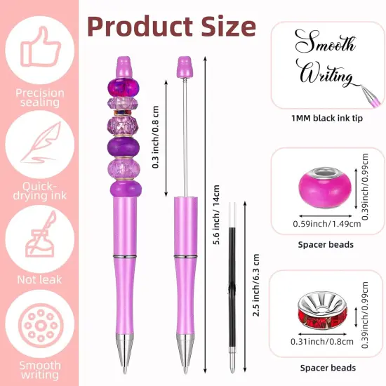 300 Pcs Beadable Pen Set - 20 Pens, 40 Refills, 240 Retro Color Rhinestone Beads for DIY Projects {6}