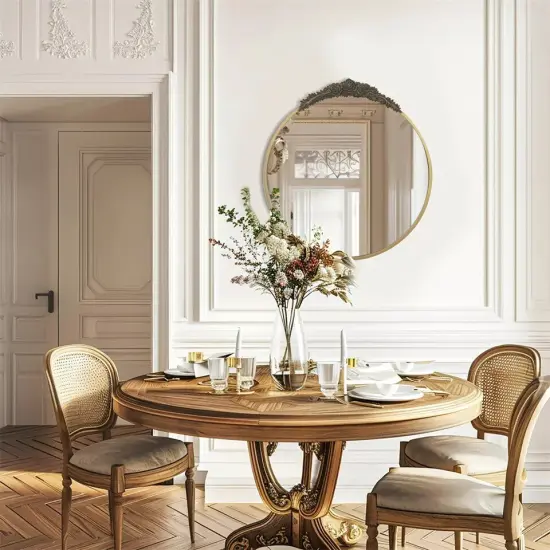 Vintage Baroque Brass Gold Mirror Metal Frame Antique Glam Round Wall Mirror {2}
