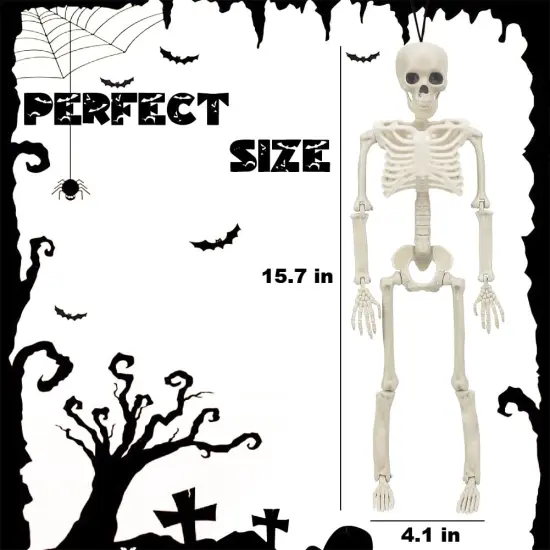 5 Pieces Halloween Skeleton Decorations, 16" Halloween Full Body Mini Skeleton with Movable Posable Joints, Spooky Plastic Skeleton for Yard Garden Lawn Haunted House Graveyard Props Decor {6}