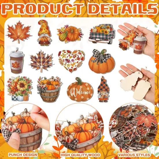 36 Pieces Fall Tree Decorations Thanksgiving Gnomes Ornaments for Tree Wooden Hanging Ornaments Pumpkins Leaves Flowers Cutouts Autumn Decorations for Holiday Party Supply(Cute Style) {6}
