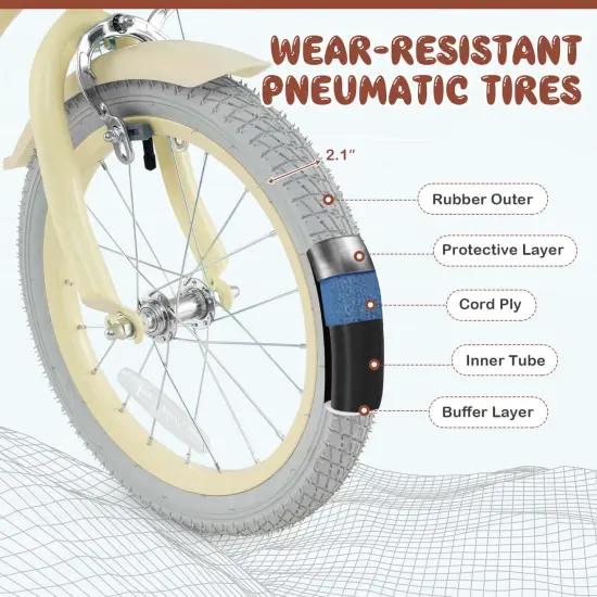 Costway 16'' Kids Bike Toddler Adjustable Bicycle withTraining Wheel for 4-8 Years Old Girl Purple/Pink/Turquoise/Blue/Beige/Green {5}