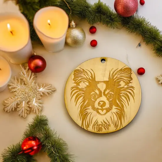 Ornament - Papillon Dog Raw Wood {3}