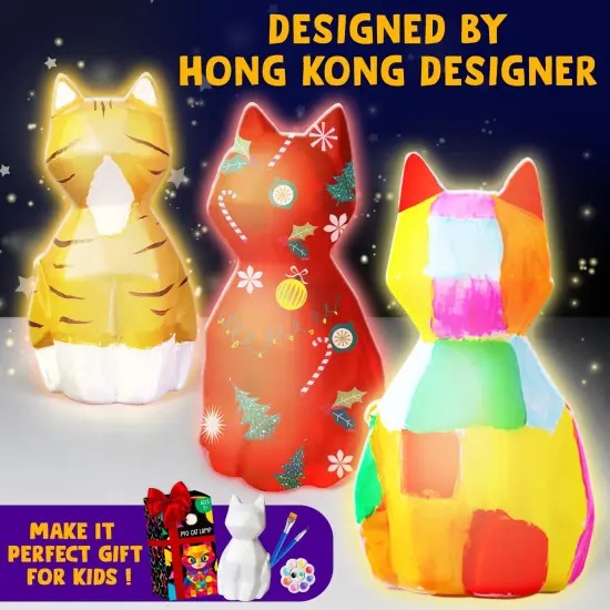 Paint Your Own Cat Lamp Kit, DIY Cat Crafts Night Light, Painting Kit Arts & Crafts for Kids Ages 8-12, Art Supplies Birthday Easter Party Holiday Gift for Teens Girls Boys Age 3 4 5 6 7 8+ {1}