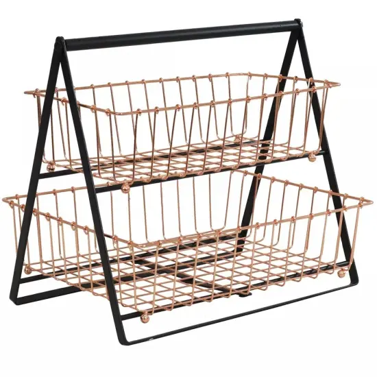 2-Tier Wire Storage Basket with Handle for Countertop - Copper {4}