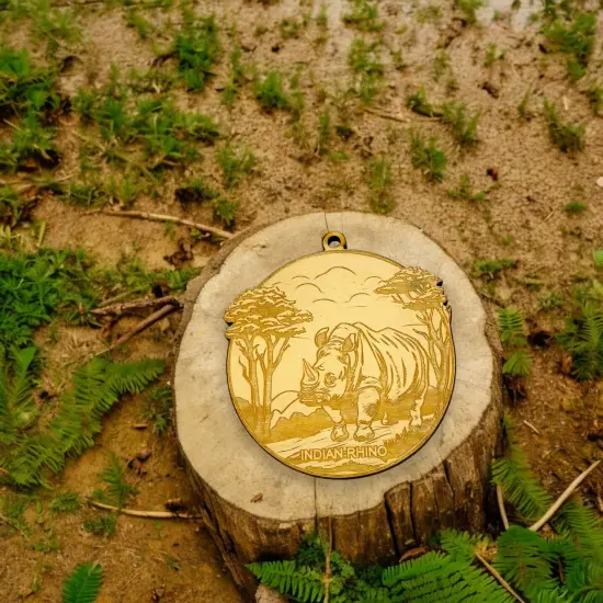 Ornament - Indian Rhino Raw wood {4}
