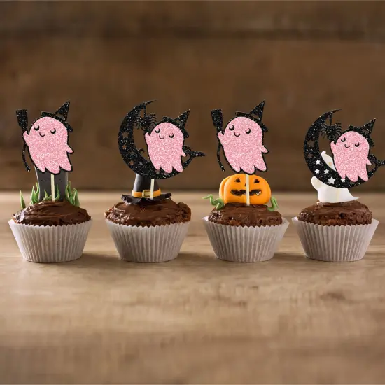 24 Pieces Pink Halloween Cupcake Toppers Pink Ghost Little Boo Cake Toppers Decorations for Pink Girl Halloween Birthday Baby Shower Party Supplies {5}