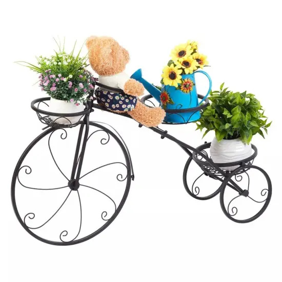 Bicycle Shape Plant Stand Wrought Iron Tricycle Planter Home Garden Patio Decor {1}