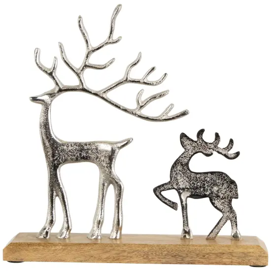 Northlight Father Reindeer and Fawn Metal Christmas Figure - 10.25" - Silver {5}