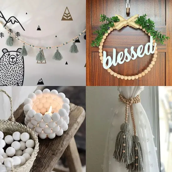 800 Pieces Wooden Beads for Crafts 7 Sizes Unfinished Natural Wood Beads Wooden Beads Bulk 6mm, 8mm, 10mm, 12mm, 14mm, 16mm, 20mm Beads for Garland Macrame Jewelry Making DIY Farmhouse Decor {5}