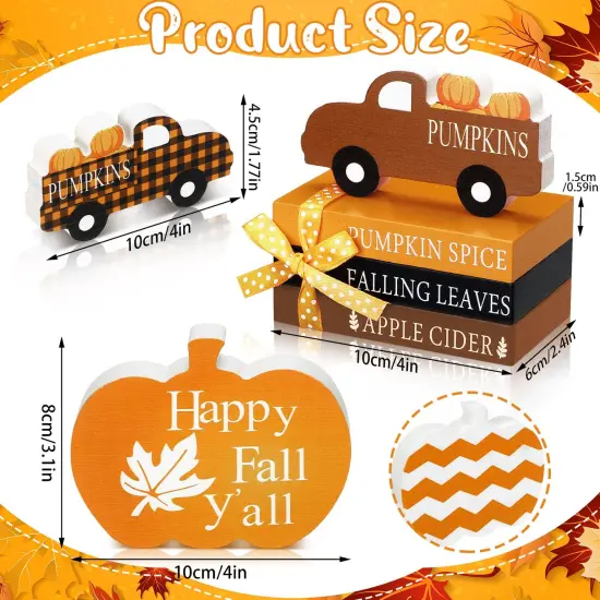 5 Pieces Fall Decor Fall Tiered Tray Decor Thanksgiving Wooden Signs 3 Mini Faux Decorative Books Bundle with Twine Pumpkin Wooden Truck Farmhouse Rustic for Autumn Thanksgiving Table Decor (Pumpkin) {1}