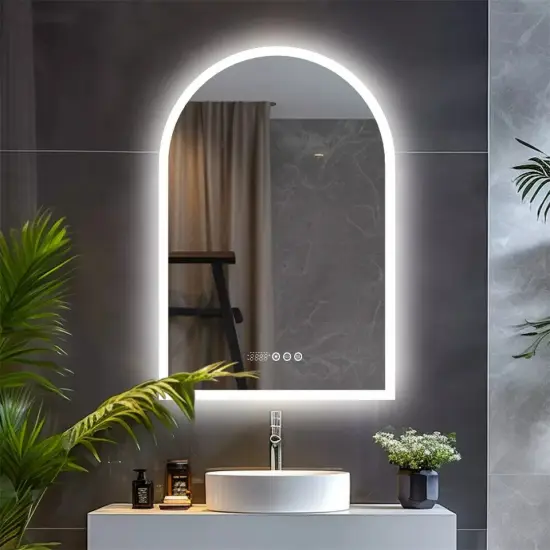 Backlit Bathroom Mirror Arched Wall Vanity Mirror 3 Color Lights Anti-fog Makeup {4}