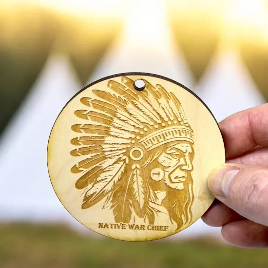 Ornament - Native War Chief Raw Wood {6}