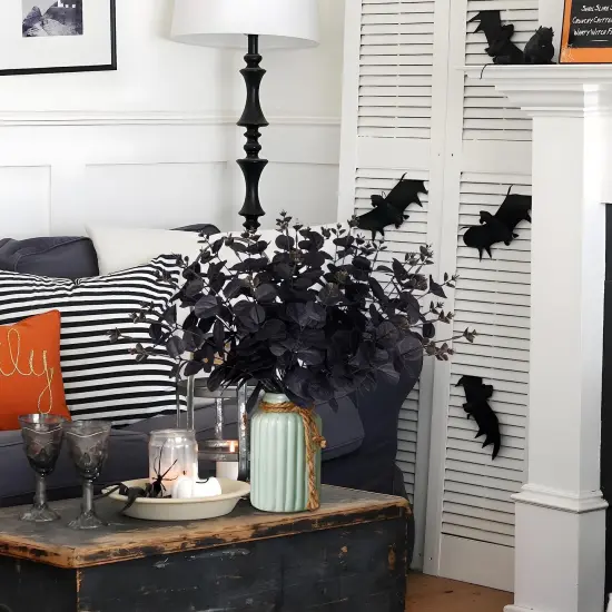14PCS Black Halloween Decor Artificial Flowers Bulk - Eucalyptus Stems Branches Decorations for Table Indoor Centerpieces {5}