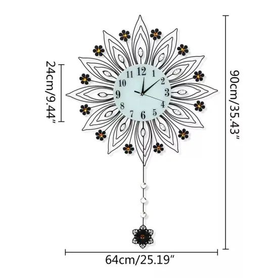 90x64cm Pendulum Clock Flower Shaped Wall Mount Modern Home Decor Art Clock {3}