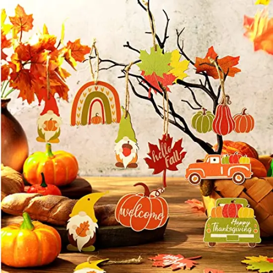 30 Pieces Fall Thanksgiving Wood Ornaments Autumn Pumpkin Gnome Leaf Truck Cutouts Happy Thanksgiving Ornaments Small Welcome Hello Fall Tree Hanging Sign Decorations (Fresh Style) {5}
