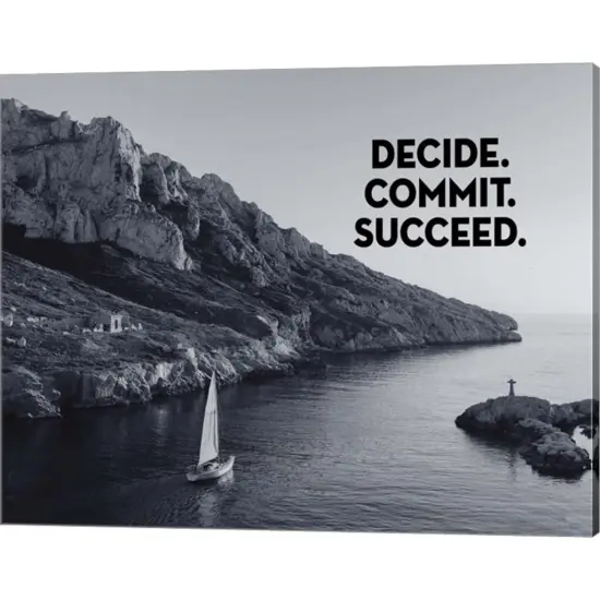 Decide Commit Succeed - Sailboat Grayscale by Color Me Happy 20" x 16" Canvas Wall Art {1}