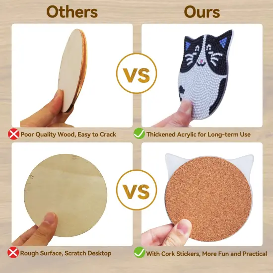 6 Pieces Diamond Painting Coasters Kits, Cat Diamond Art Coasters with Holder, Crafts Kits for DIY Coasters, Diamond Art Kits for Adults {5}