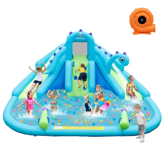 Costway Inflatable Water Slide, Blowup Water Park with Dual Slides & 584W Blower {1}