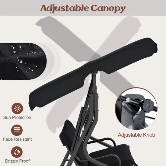 Costway Patio 3 Seats Canopy Swing Glider Hammock Cushioned Steel Frame Outdoor Black/Blue/Coffee/Green/Grey/Navy/Beige {5}