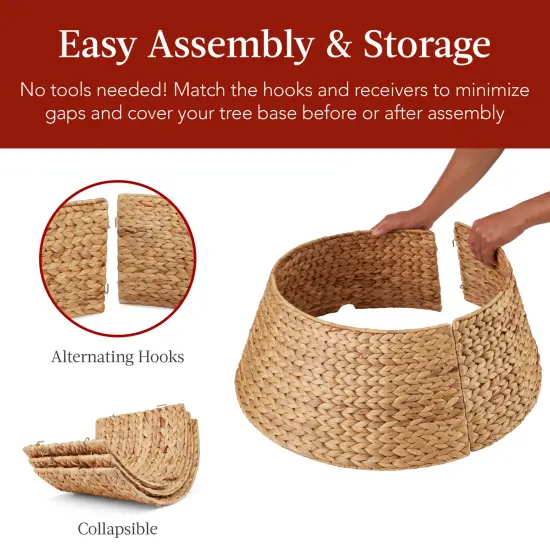 Best Choice Products 24in Woven Hyacinth Christmas Tree Collar, Tree Skirt Accessory w/ Cord Cut-Out Natural {5}