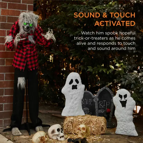 Best Choice Products 5ft Standing Werewolf, Howling Hudson Halloween Animatronic w/ Pre-Recorded Phrases, LED Eyes Gray/Red {4}