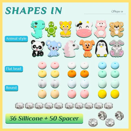 12 Pieces Beadable Pens Kit with Silicone Focal Beads, Animal Style, Black Ink, for DIY School Supplies Animal style {4}