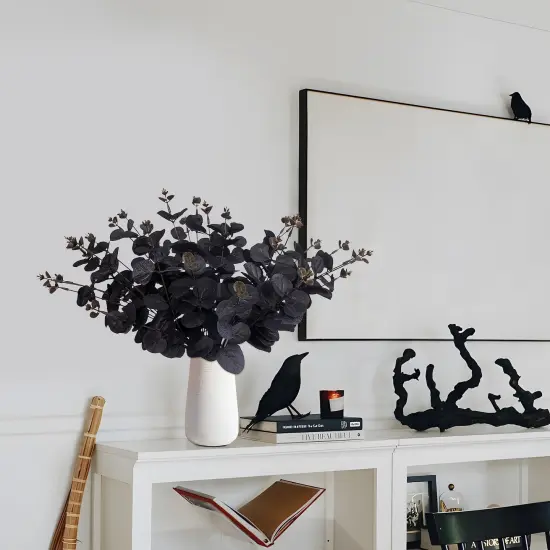 14PCS Black Halloween Decor Artificial Flowers Bulk - Eucalyptus Stems Branches Decorations for Table Indoor Centerpieces {4}