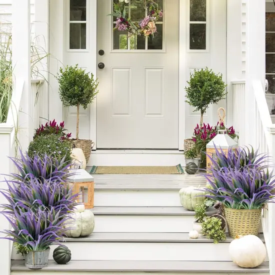 12-Piece UV-Resistant Artificial Grass Set &ndash; 17.3 Inch Faux Greenery for Home and Garden D&eacute;cor Green & black {5}