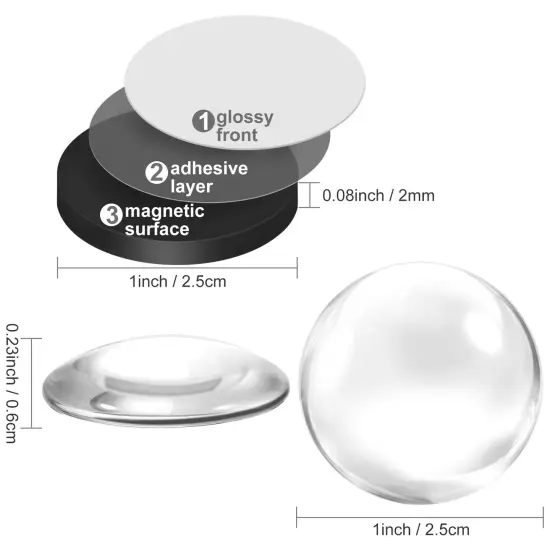 72 Pieces Craft Magnets Glass Ceramic Ferrite Magnet with Adhesive Backing and Transparent Clear Glass Cabochons for DIY Craft Fridge Refrigerator Magnets Pendants(Round,1 Inch) {2}